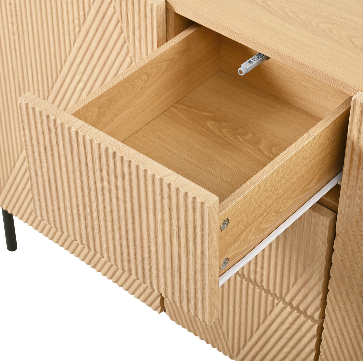 KOMODA od MDF-a 115,5x40x76 cm prirodna s dvokrilnim vratima, 3 ladice i geometrijskim frontama - prirodne boje, drvni materijal (115.5/76/40cm) - Modfu