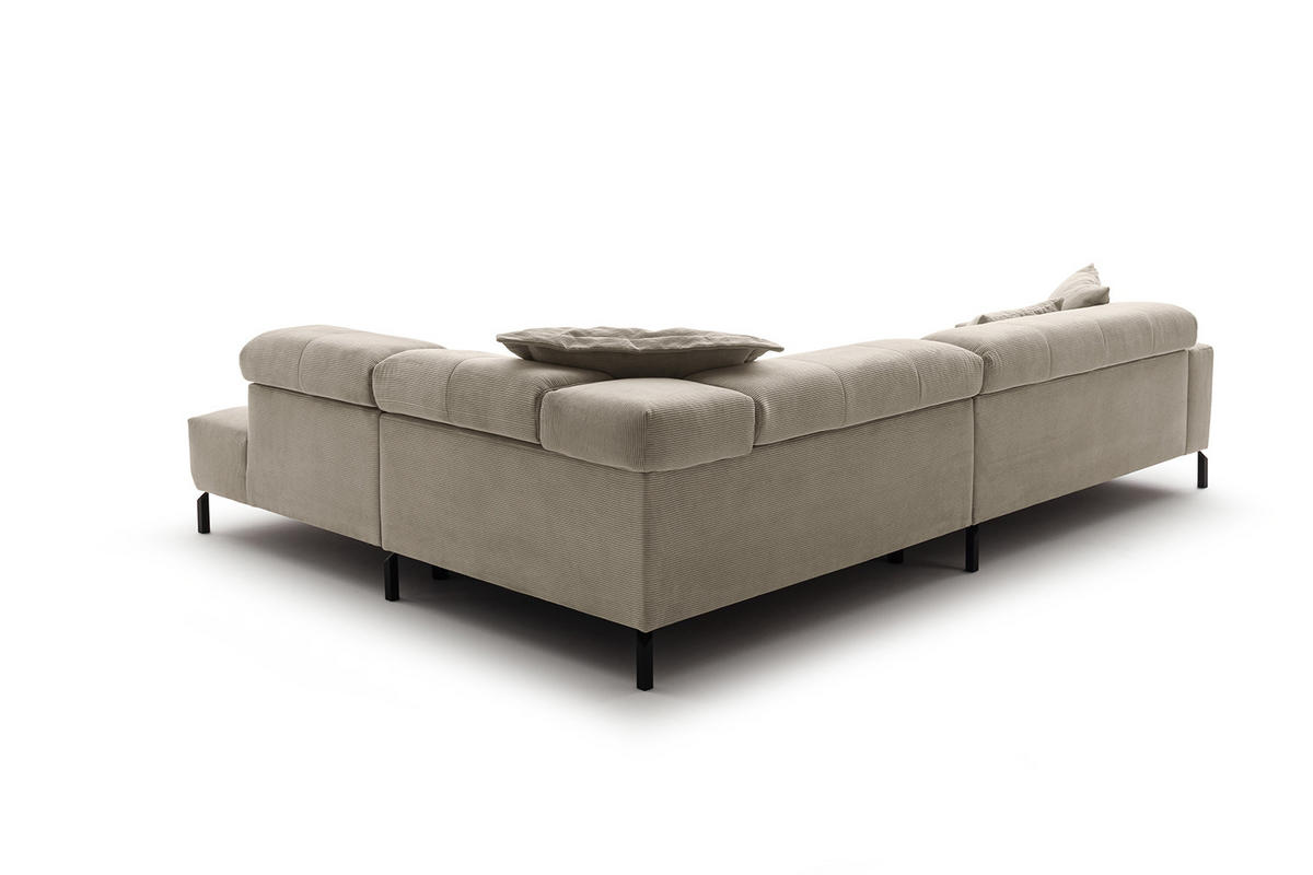 ECKSOFA OHIO Beige Cord - Beige/Schwarz, Textil/Metall (311/219cm) - KAWOLA