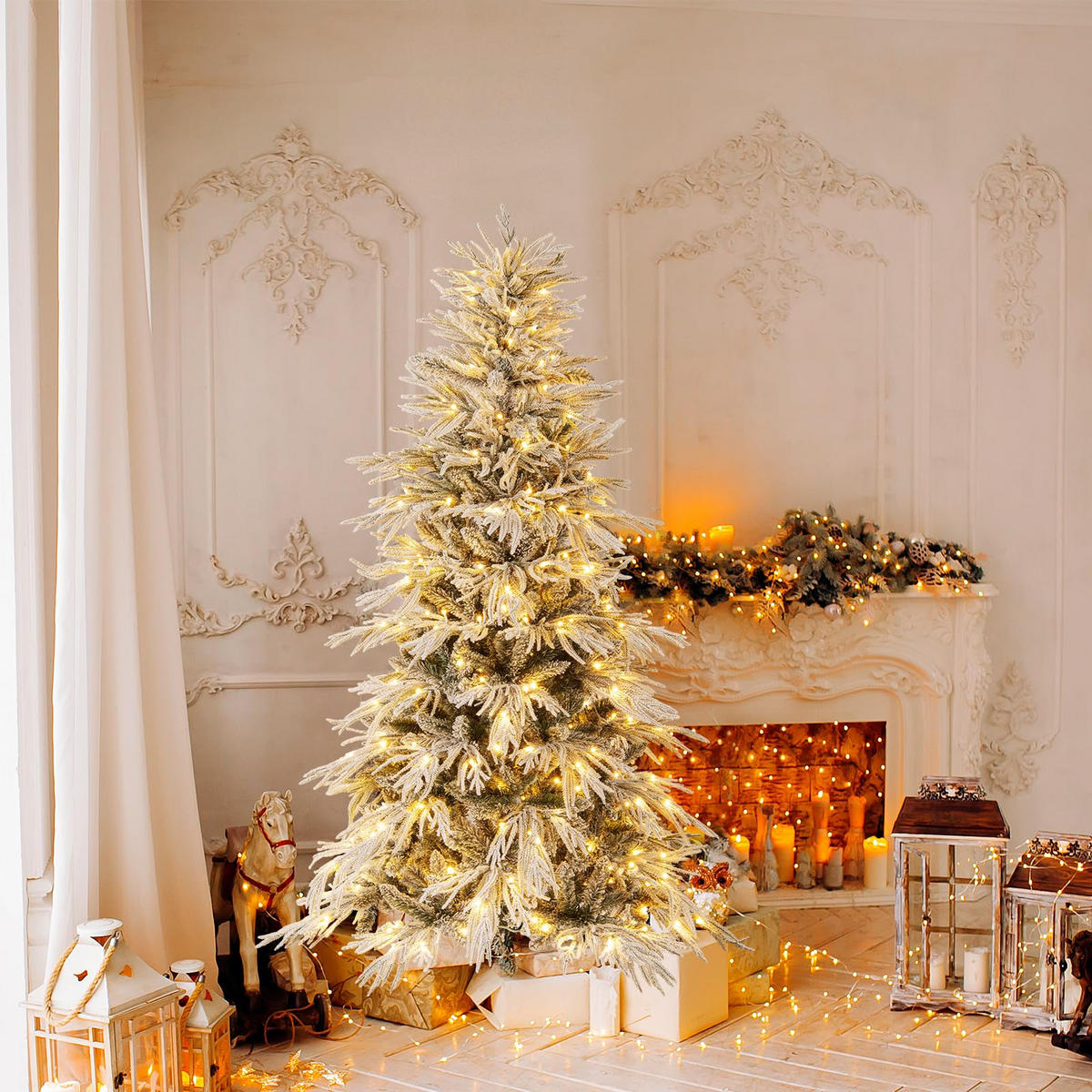 WEIHNACHTSBAUM Tannenform mit 250 warmweißen LED-Lichtern und Schnee 180 cm grün - Grün, Metall (180cm) - COSTWAY