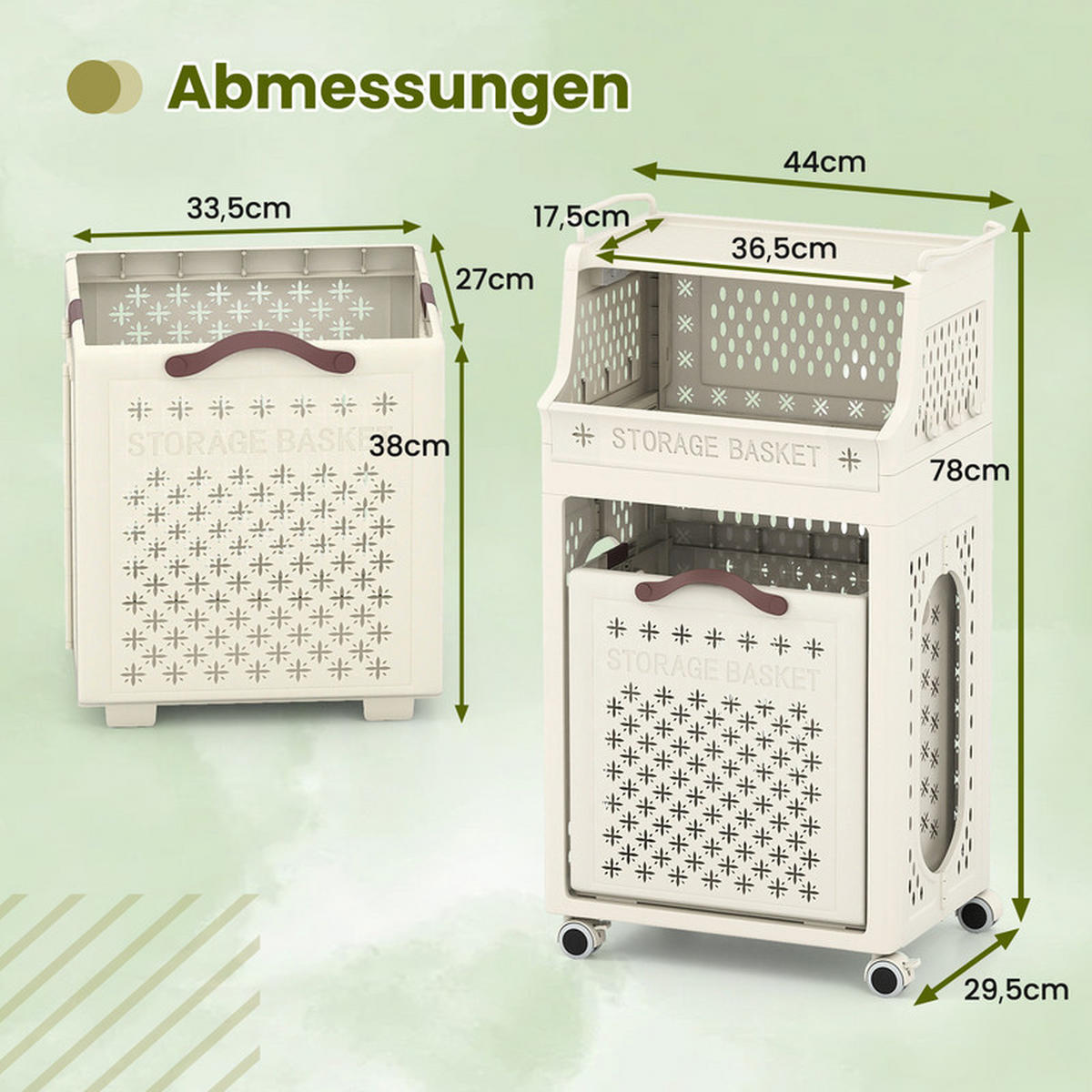WÄSCHEKORBWAGEN Faltbarer beige - Beige, Kunststoff (44/78/29.5cm) - COSTWAY