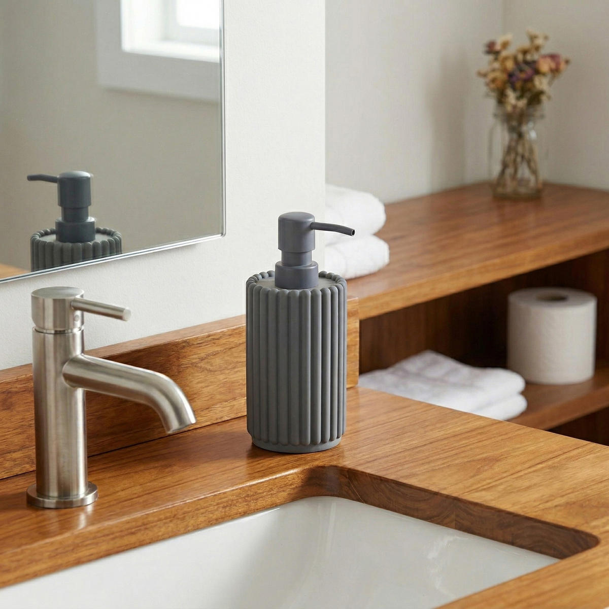 SEIFENSPENDER Bonbon 350 ml 7,3/7,3/18,5 cm - Grau, Kunststoff (7.3/18.5/7.3cm) - 5five Simply Smart