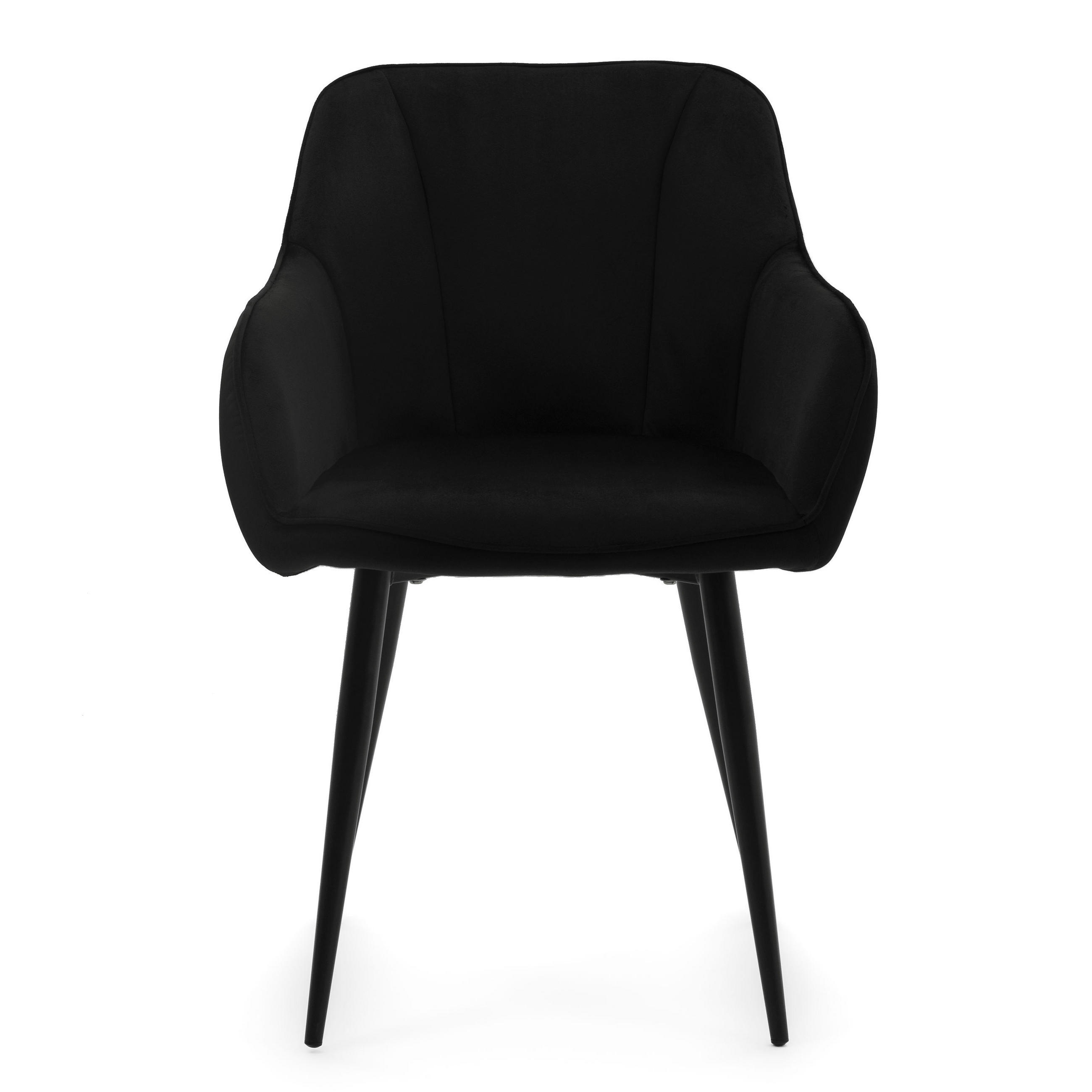 STUHL LAGO gespolsterter mit Steppung - schwarz - Samt Velours - Schwarz, Textil/Metall (58/85/60cm) - NEW HOME