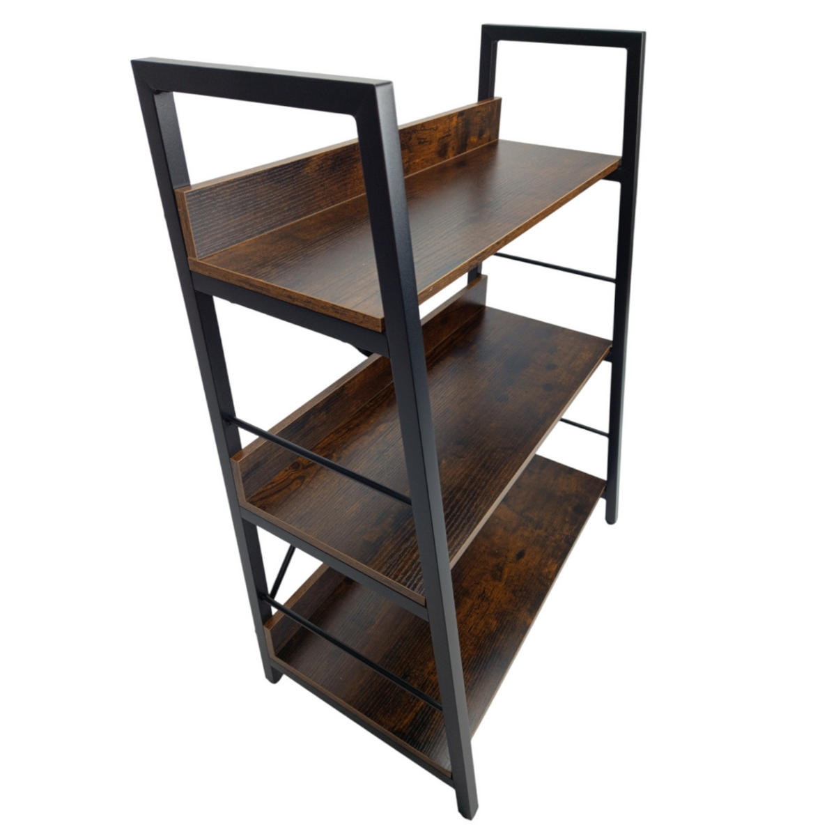 STANDREGAL Holzoptik Metall Dunkelbraun Schwarz 3 Ebenen 61x35x84 cm - Dunkelbraun/Schwarz, Holzwerkstoff/Metall (61/84/35cm) - Begryf