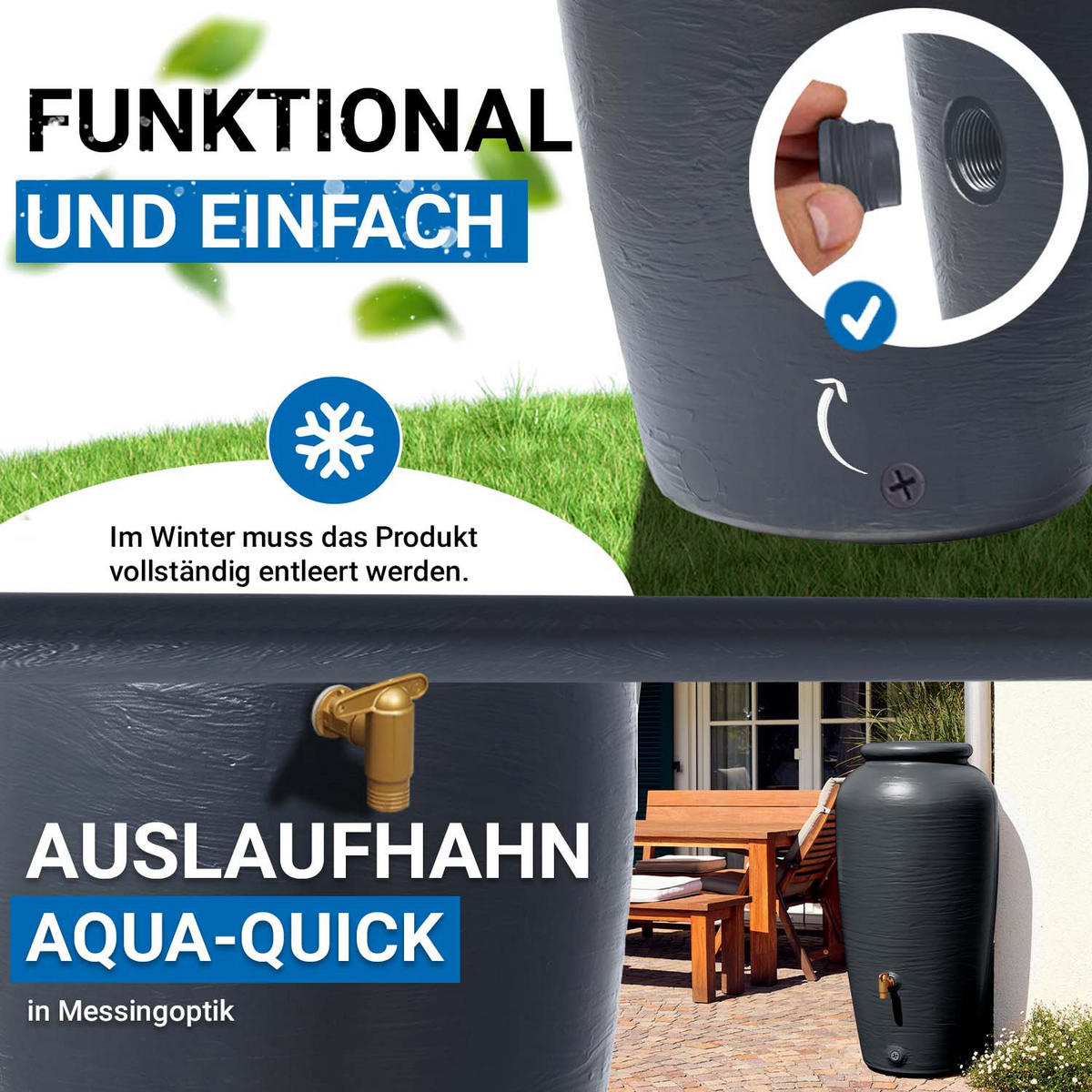 REGENTONNE 220 L, graphite grey - Grau, Kunststoff (59/118/60cm) - 4rain