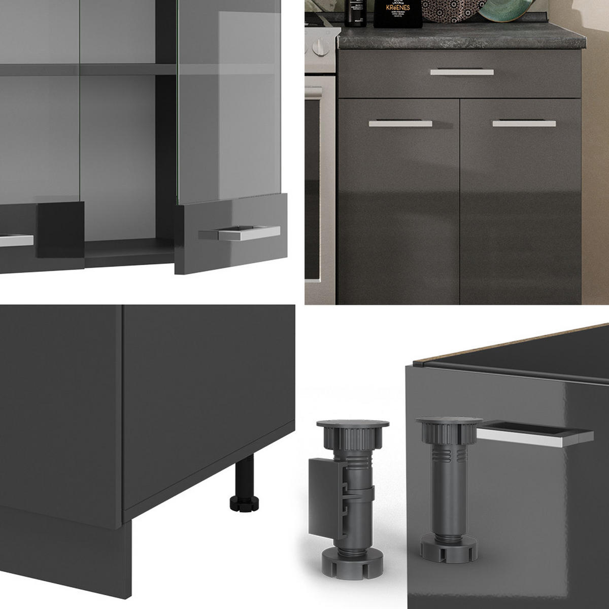 Schwarz Hochglanz/Anthrazit, Holzwerkstoff (200/81.6/46cm) - Vicco