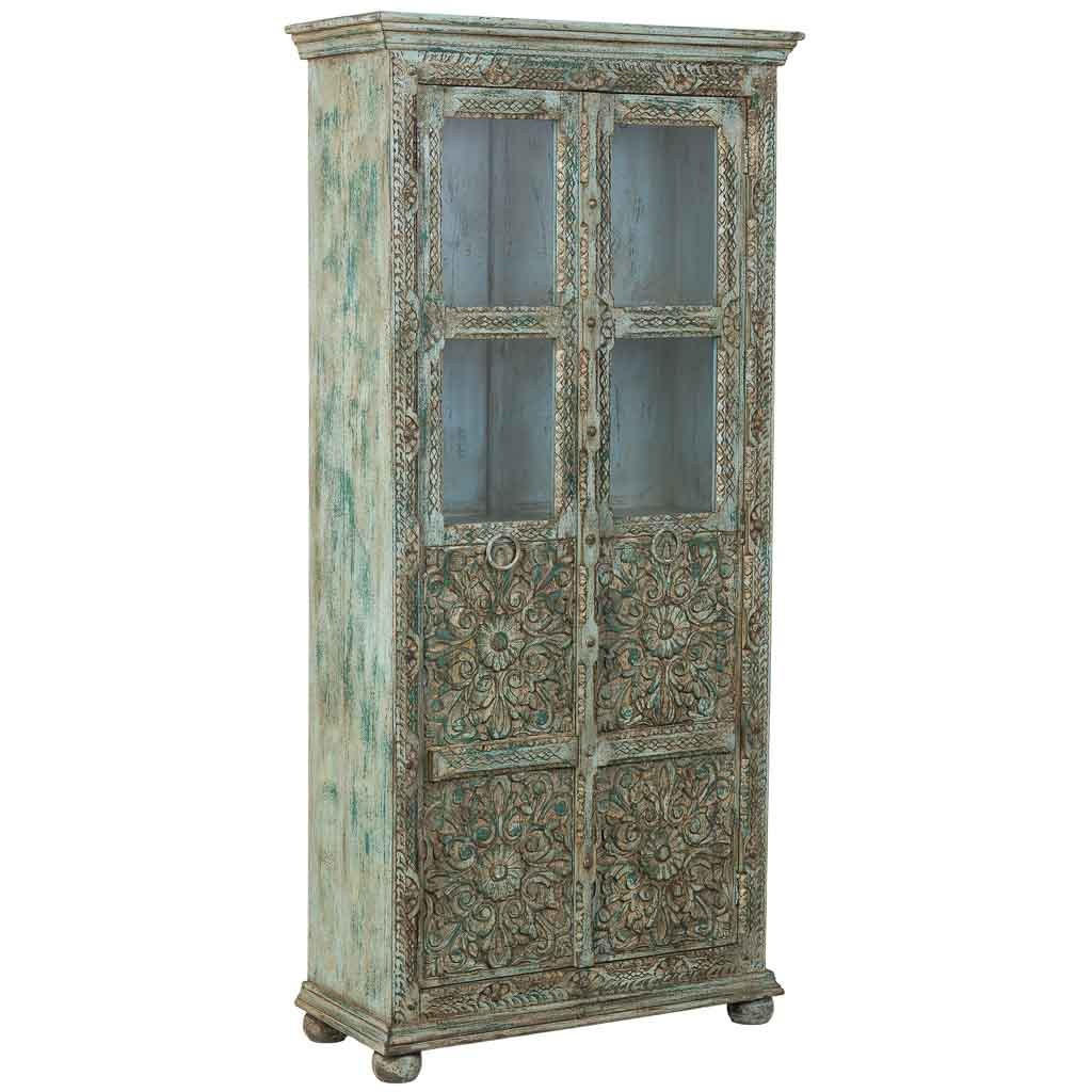 VITRINE aus Holz, blau, 89x40x190cm - Blau, Holz (89/190/40cm) - Wanderlust