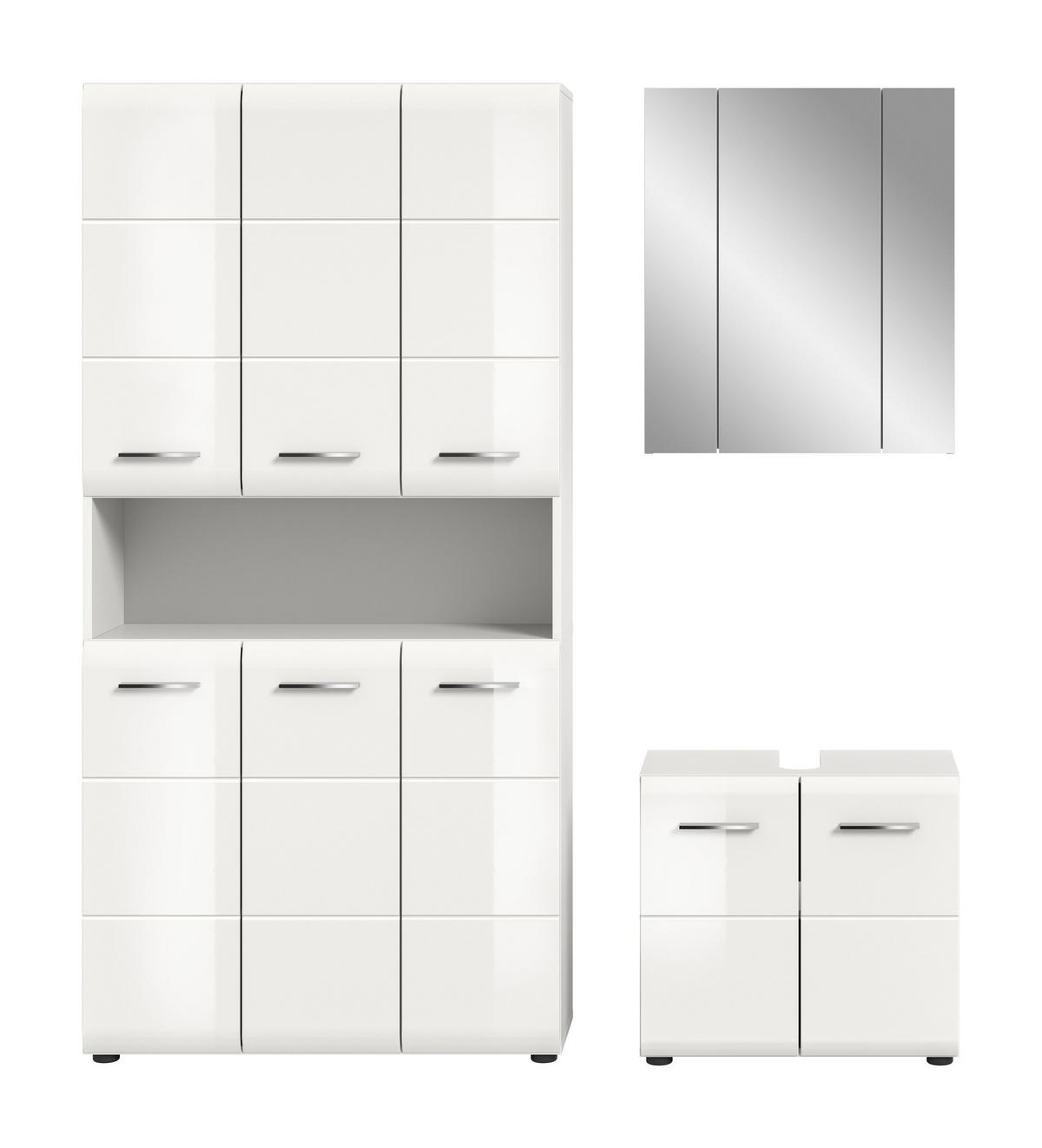 BADKOMBINATION 3 tlg. Ice Bad in weiß Nachbildung und weiß hochglanz B/H/T: 165x185x30 cm - Weiß, Holz (165/185/30cm)