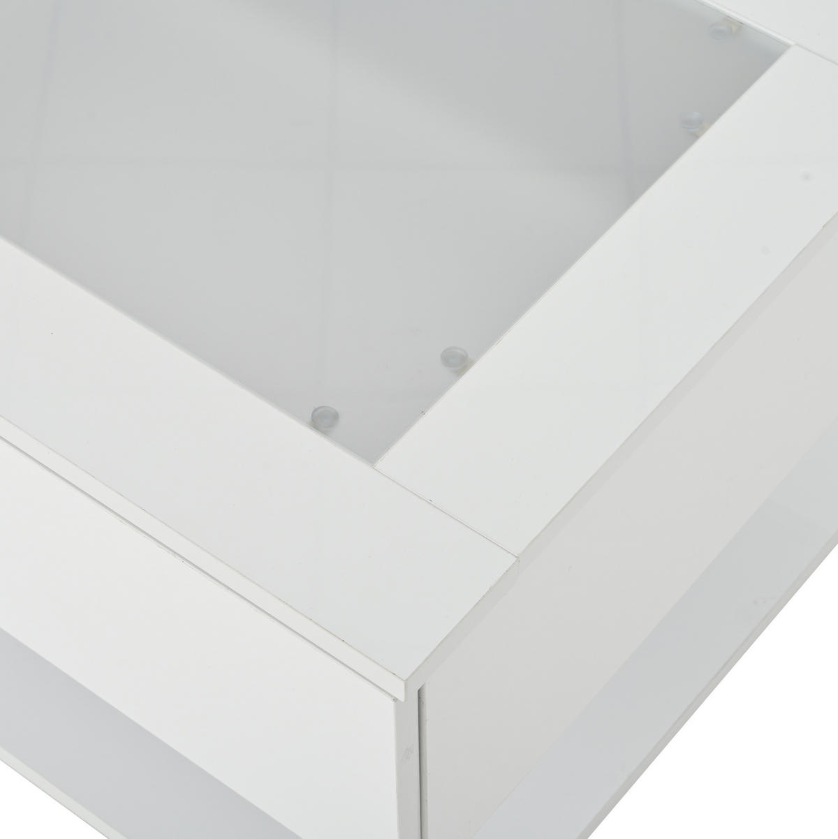 COUCHTISCH aus Spanplatte und gehärtetem Glas 100x50x35 cm Weiß mit 2 Schubladen und LED-Beleuchtung - Weiß, Holzwerkstoff (100/50/35cm) - IVMEU