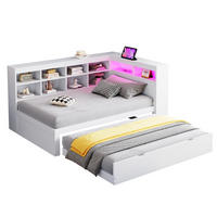 SCHLAFSOFA aus Holz 90x200 cm Weiß mit Ausziehbett, USB-Anschluss, LED-Beleuchtung und Stauraum - Weiß, Holzwerkstoff (90/200cm) - IVMEU
