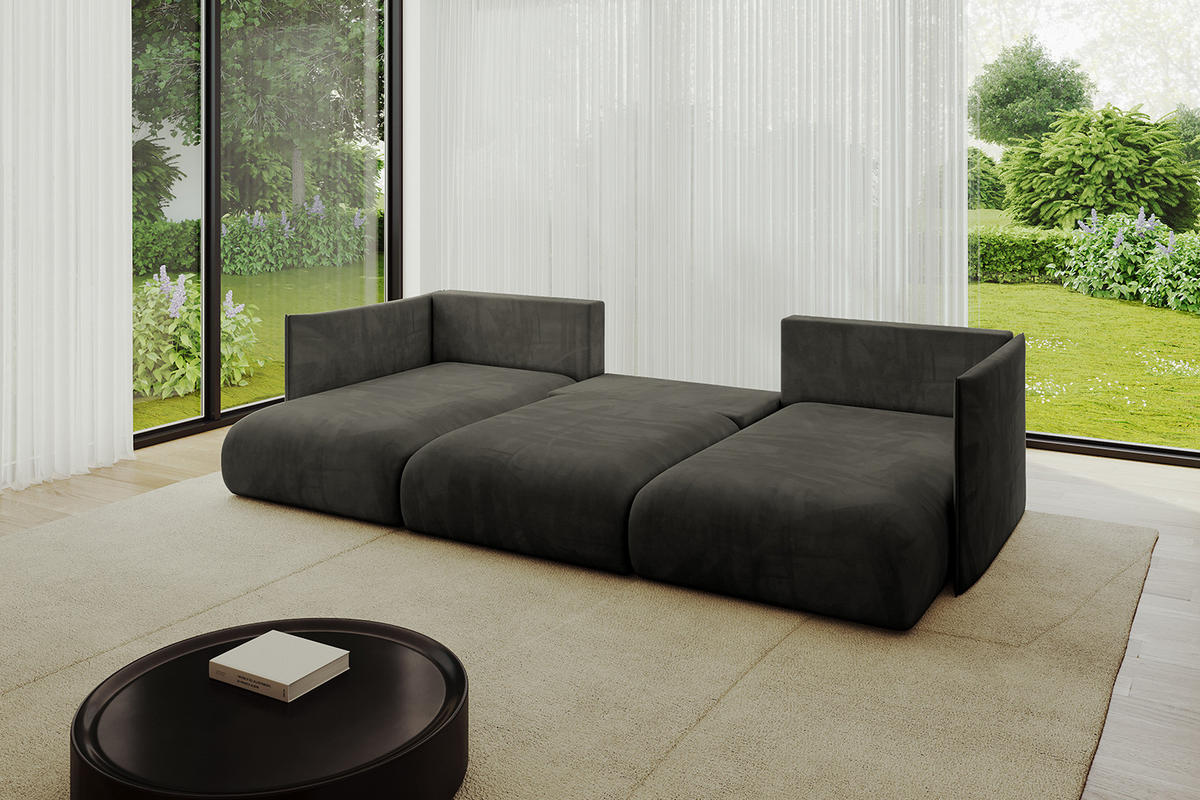 WOHNLANDSCHAFT mit Schlaffunktion und Bettkasten ONESK-U 304x165x40 Schwarz Velours - Schwarz, Holzwerkstoff/Kunststoff (304/90/165cm) - ALTDECOR