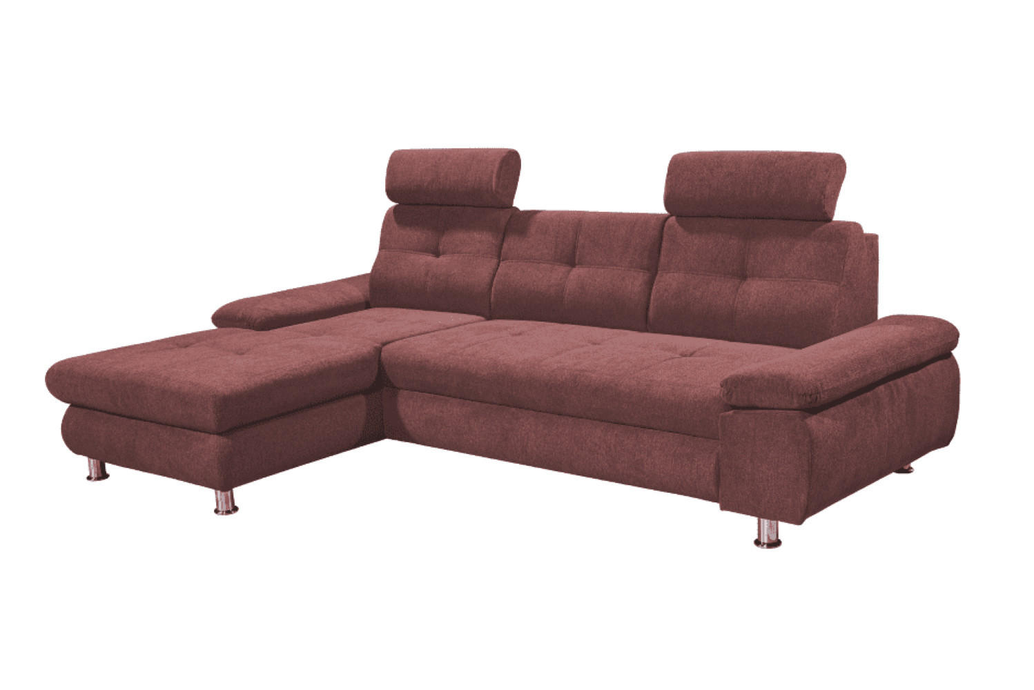 ECKSOFA mit Schlaffunktion und Bettkasten, Brego-Stoff - Chromfarben/Rosa, Textil/Metall (274/177cm) - ed exciting design