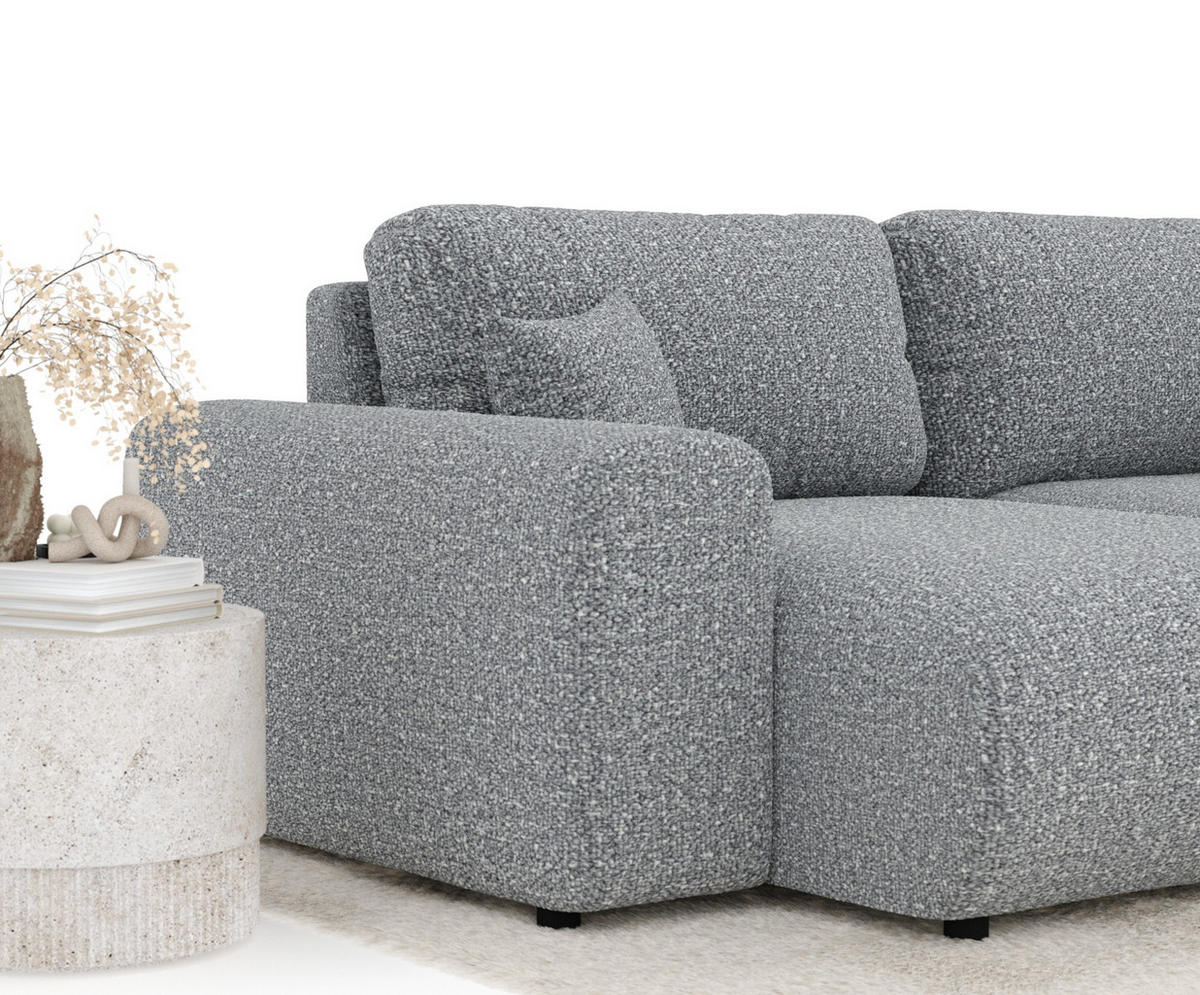 ECKSOFA Zanzibar Grau Plüschstoff - Schwarz/Grau, Holz/Holzwerkstoff (237/144cm) - Maison de Reve