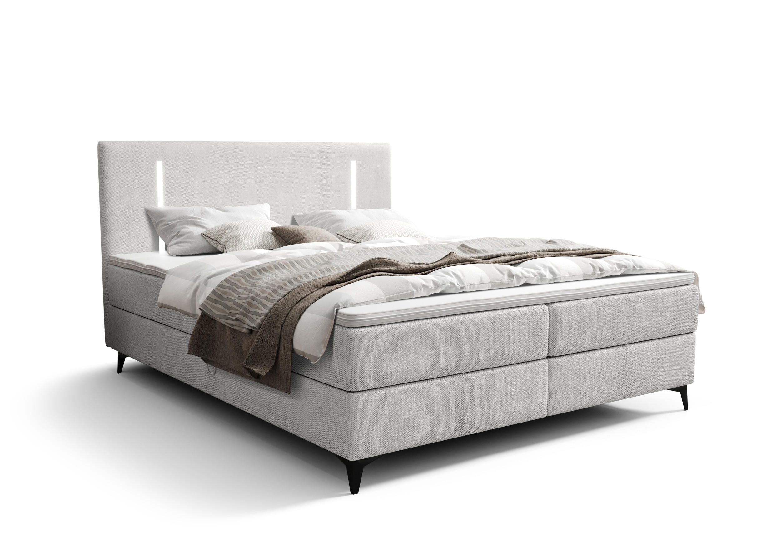 BOXBETT ONO mit Matratze H3, Bonell und Topper 160x200 CURIO 80 - Hellgrau, Textil (160/200cm) - Bedante