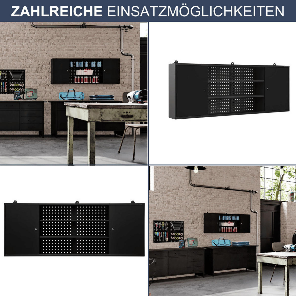 HÄNGESCHRANK Werkstatt abschließbar OLIS 60x160x20cm Schwarz - Schwarz, Metall (160/60/20cm) - DELUKE