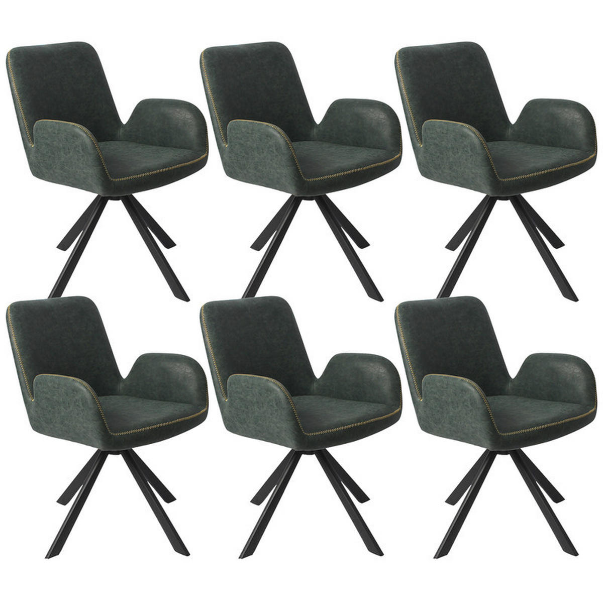 ARMLEHNSTUHL-SET 6 Stück in Lederlook(YZ7) - Dunkelgrün, Textil (56/82/59cm) - HOMAVO