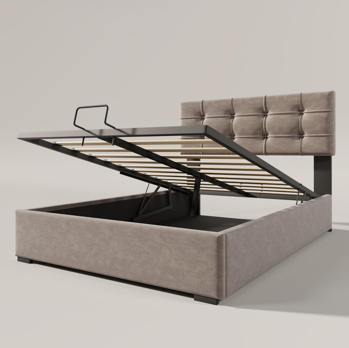 POLSTERBETT 90/200 cm mit hydraulischem Bettkasten, verstellbarem Kopfteil, Hellgrau - Hellgrau, Textil (90/200cm) - Redom