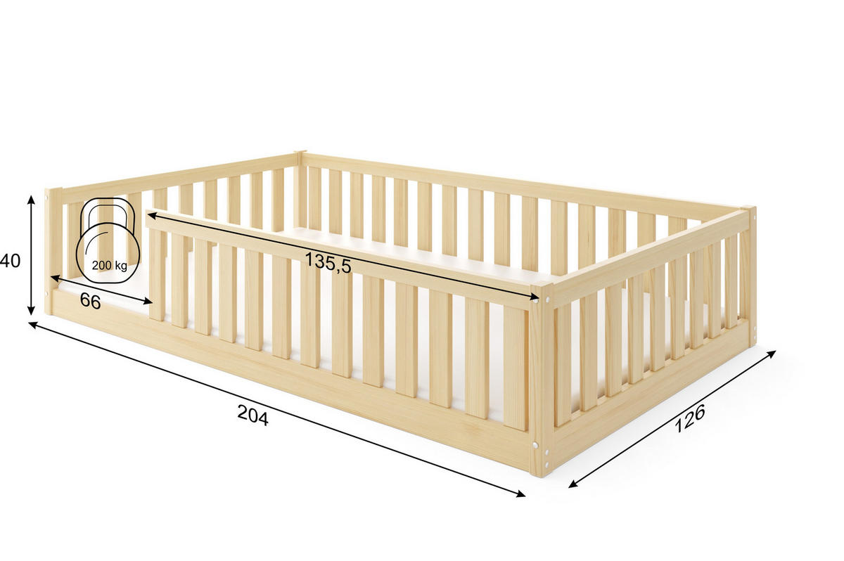BODENBETT Bella 120x200 mit Rausfallschutz - Naturfarben, Holz (120/200cm) - Interbeds