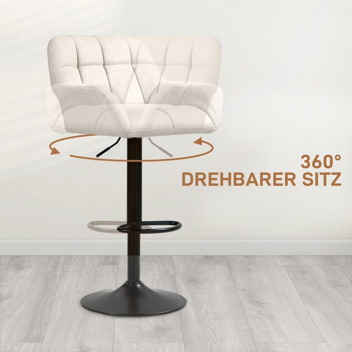 BARHOCKER DE-35970 2er Set höhenverstellbar drehbar Creme - Creme, Metall (52.5/114/57.5cm) - ComfortXL