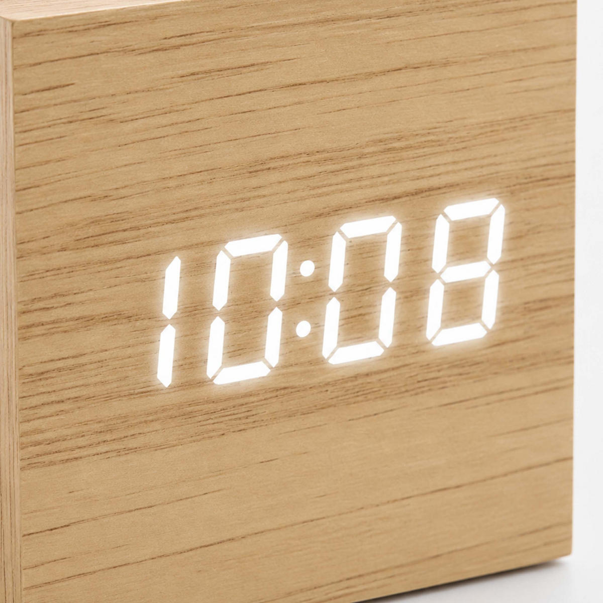 BUDILICA prirodna digitalna kocka izgled drva 3 alarma USB - svijetlo smeđa, drvni materijal/plastika (6.5/6/6.5cm) - Relaxdays