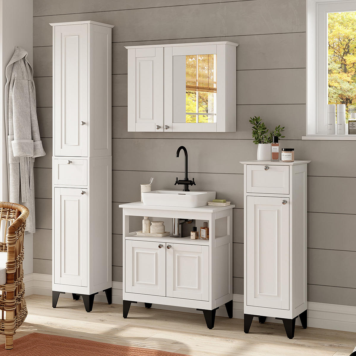 KUPAONSKI SET 4 KOMADA Vanity Bijela 4 dijela - bijela, drvni materijal (60/65/30cm) - Vicco