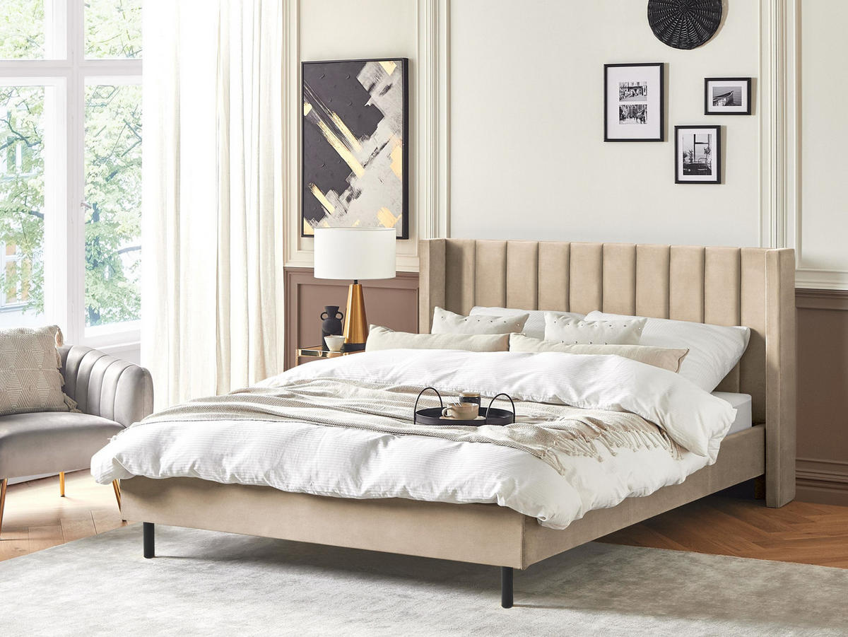 BETT mit Lattenrost 180x200 cm Beige Villette - Beige, Textil (180/200cm) - Beliani
