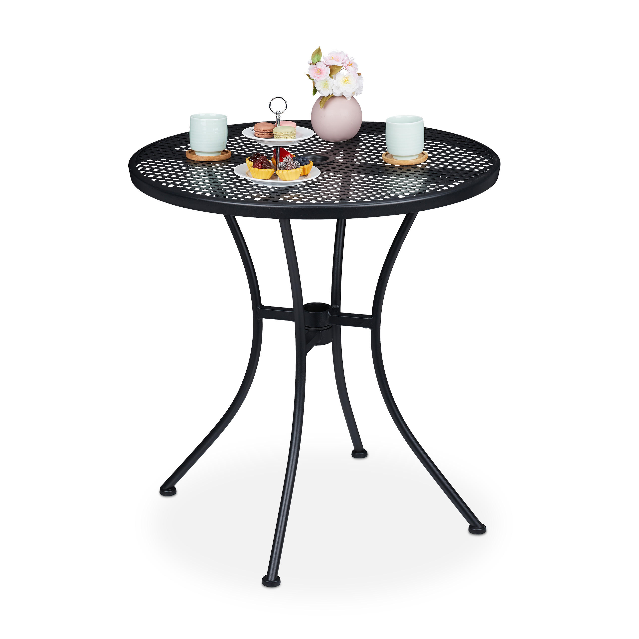 GARTENTISCH - Schwarz, Metall (70/70/72cm) - Relaxdays