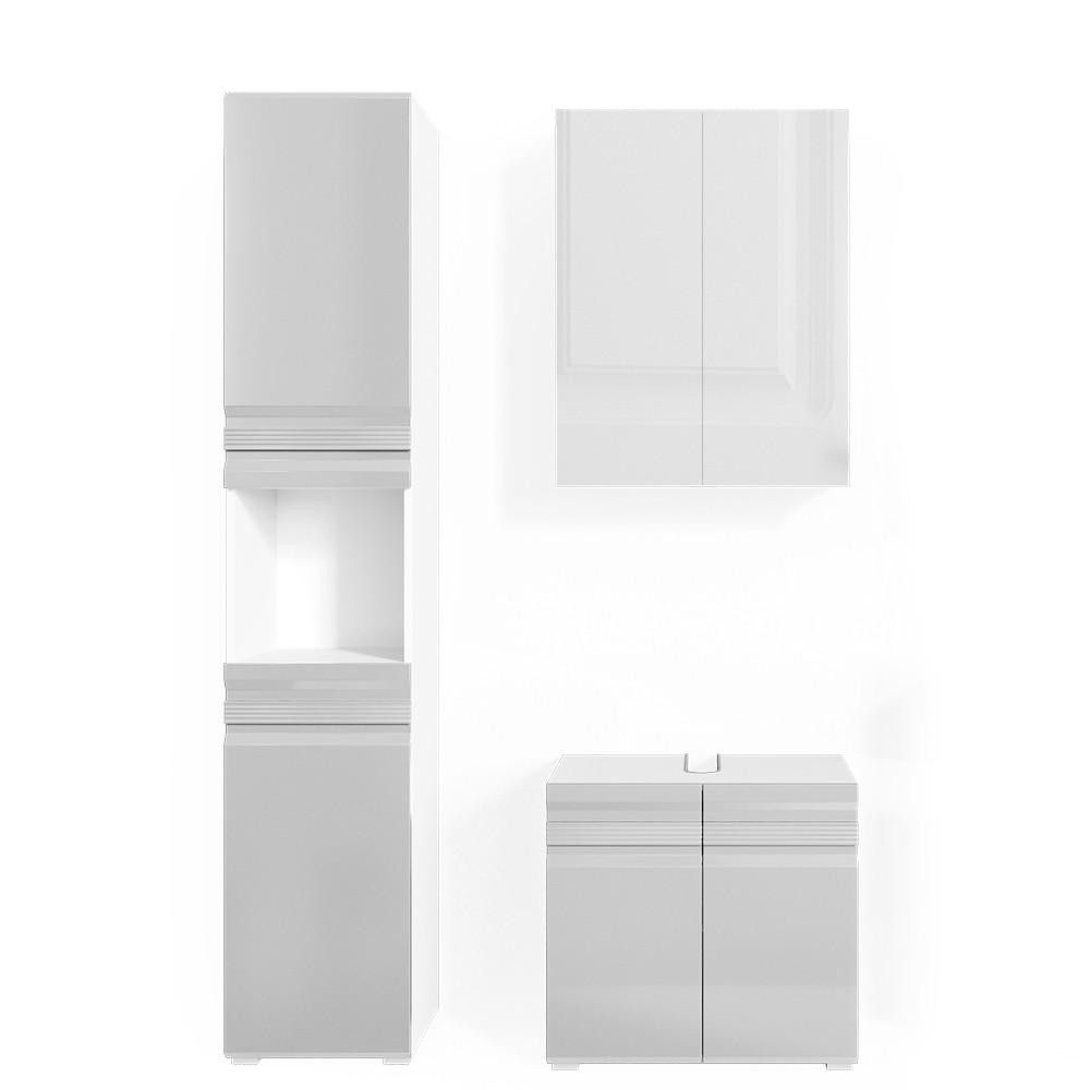 BADMÖBEL-SET Fredd Weiß Hochglanz 3 Teile, mit Hochschrank - Weiß Hochglanz, Holzwerkstoff (56/60/34cm) - Vicco