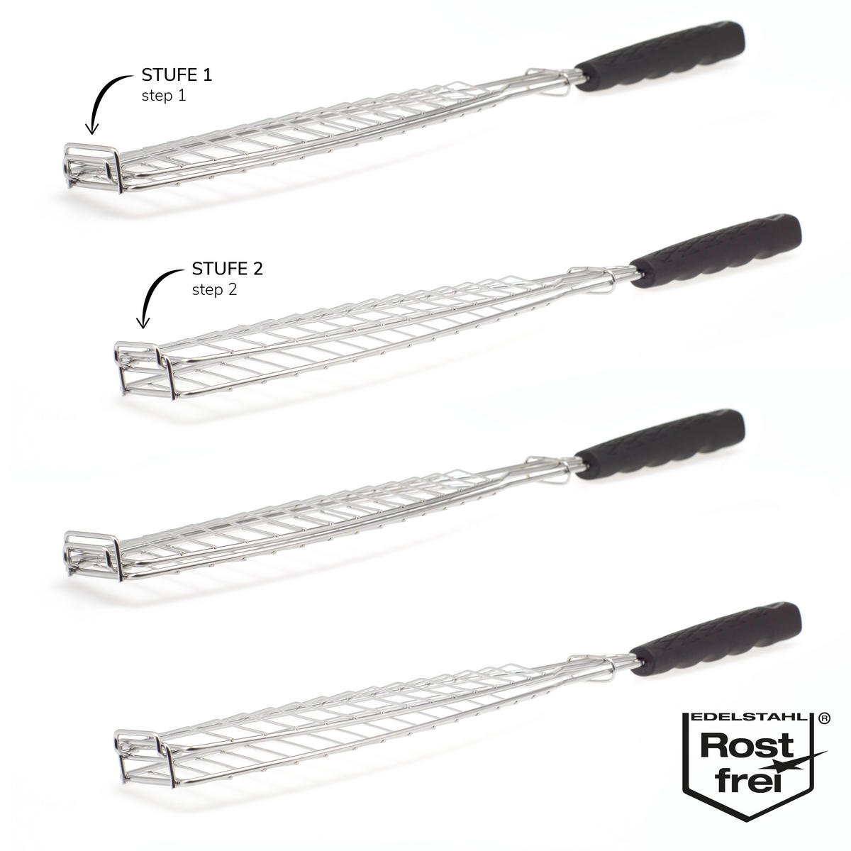 FISCH-GRILLHALTER, schwarz - Edelstahlfarben, Metall (10/54.5/2.5cm) - bremermann
