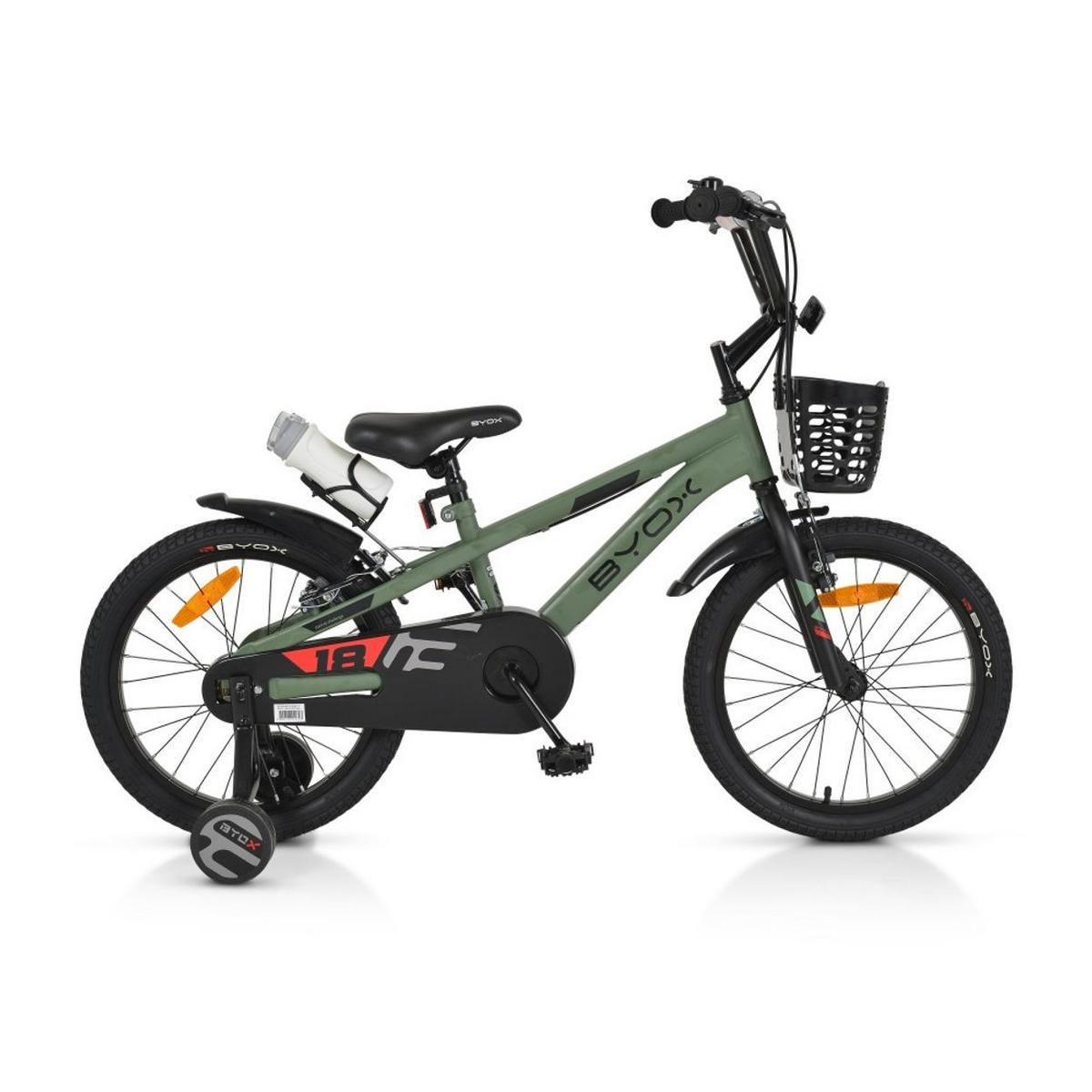 KINDERFAHRRAD Challenge 18 Zoll grün Frontkorb Flasche Stützräder ab 5 Jahre - Grün, Metall (84cm)