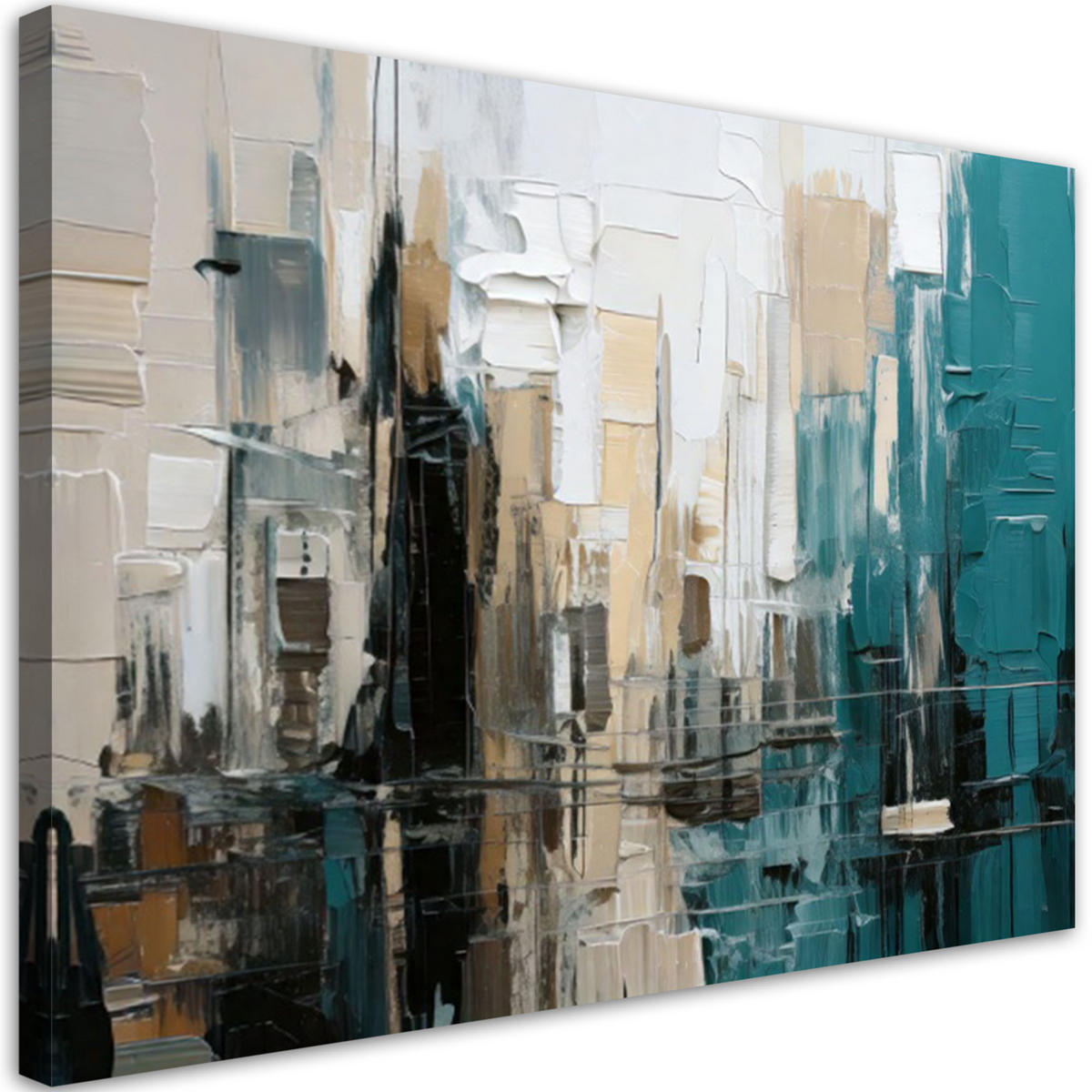 LEINWANDBILD Abstraktion 100x70cm - Türkis, Textil (100/70cm) - Feeby