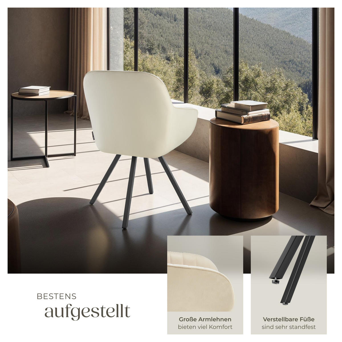ARMLEHNSTUHL drehbarer 4er Set Snug 58 x 58 x 82 cm creme - Creme, Textil (58/82/58cm) - tectake