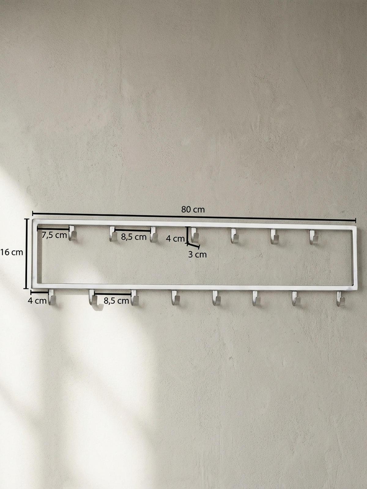 WANDGARDEROBE Metall Silber Modern mit 15 Haken - Silberfarben, Metall (80/20/4cm) - KADIMA DESIGN