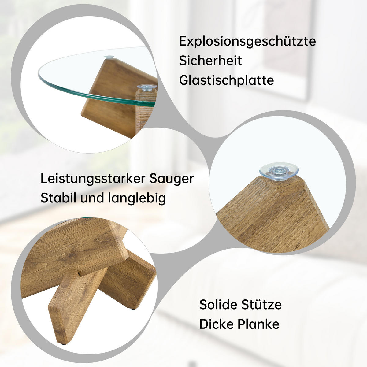 COUCHTISCH Ø 79 cm in Rundes Glas & Holz-Optik - Eichefarben, Holzwerkstoff (79/79/45cm) - Urban Meuble