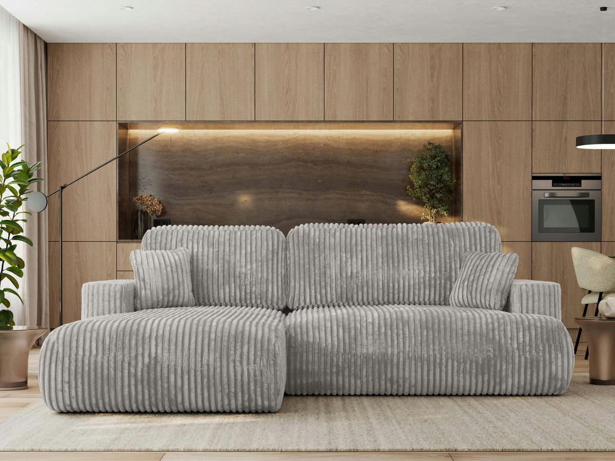 ECKSOFA OVO L Hellgrau Cord - Links Seite - Hellgrau/Schwarz, Kunststoff/Textil (271/195cm) - MKS