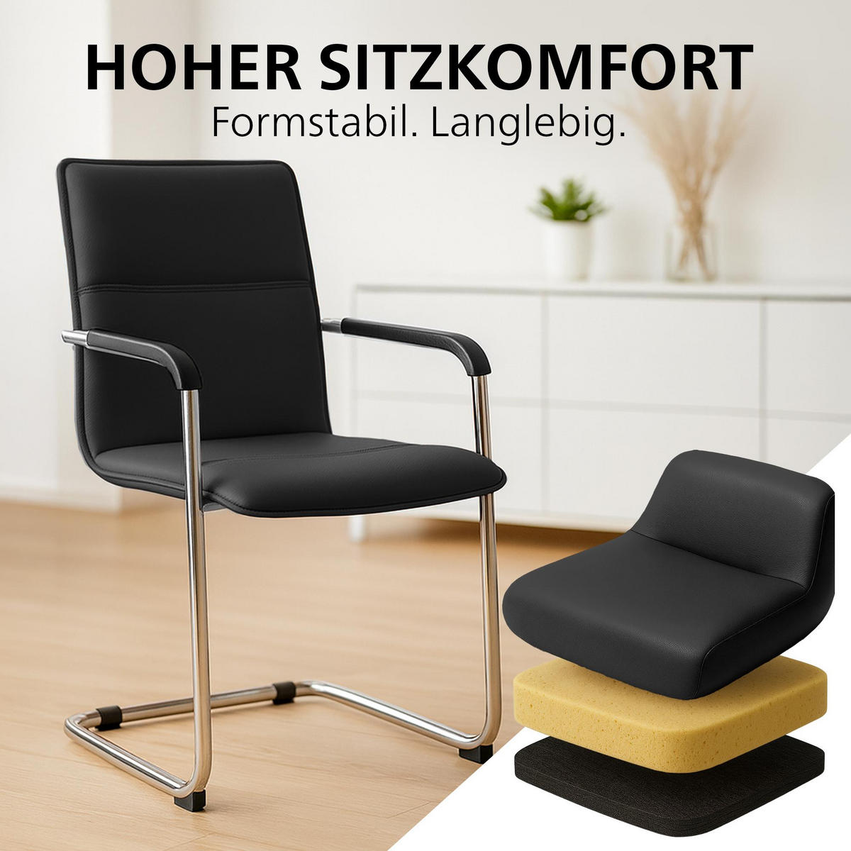 SCHWINGSTUHL 2er Set Lederlook Schwarz - Schwarz, Textil/Metall (57/92/59cm) - CLP