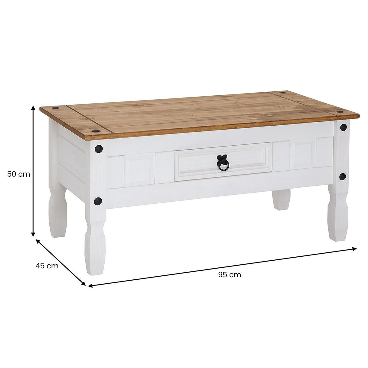 COUCHTISCH CAMPO - Weiß/Braun, Holz (50/95/45cm) - CARO-Möbel