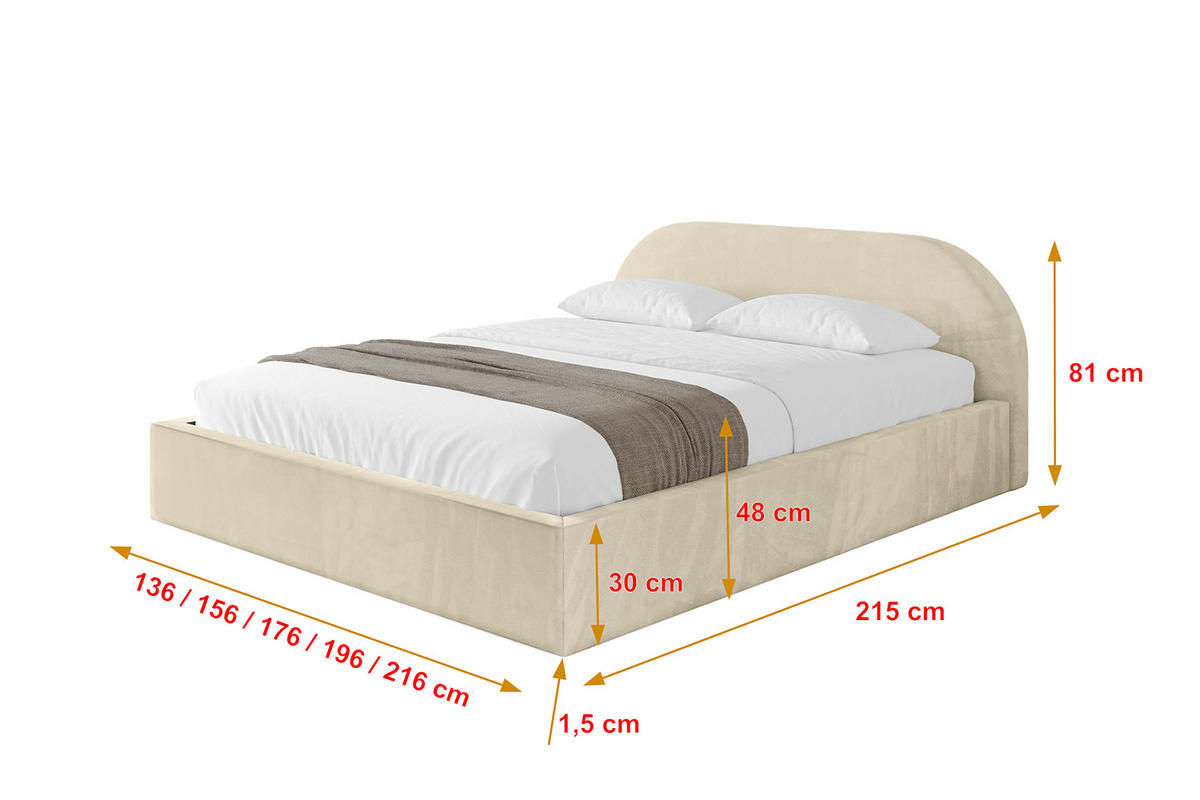 POLSTERBETT mit Bettkasten und Lattenrost, Bett mit Matratze H3/H4 - TIVON-V1 180x200 Beige - Ecru, Holzwerkstoff/Textil (180/200cm) - ALTDECOR