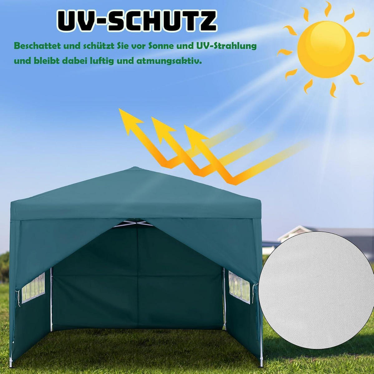 FALTPAVILLON 3 x 3 m mit 4 Seitenteilen und Fenstern Grün - Petrol, Textil (300/260/300cm)