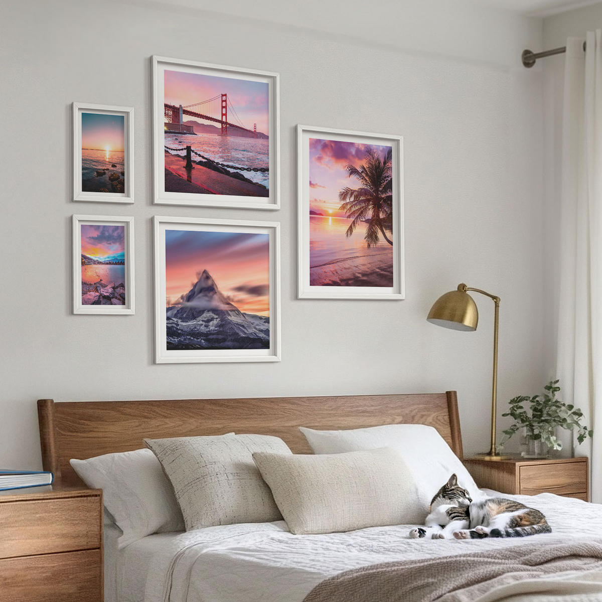 WANDBILDER 5er-Set - 50x50 cm & 20x30 cm & 40x60 cm Weißer Rahmen - Rosen, Champagner, Marmor, Pastell - Weiß, Kunststoff (40/60cm) - ArtPrintCave