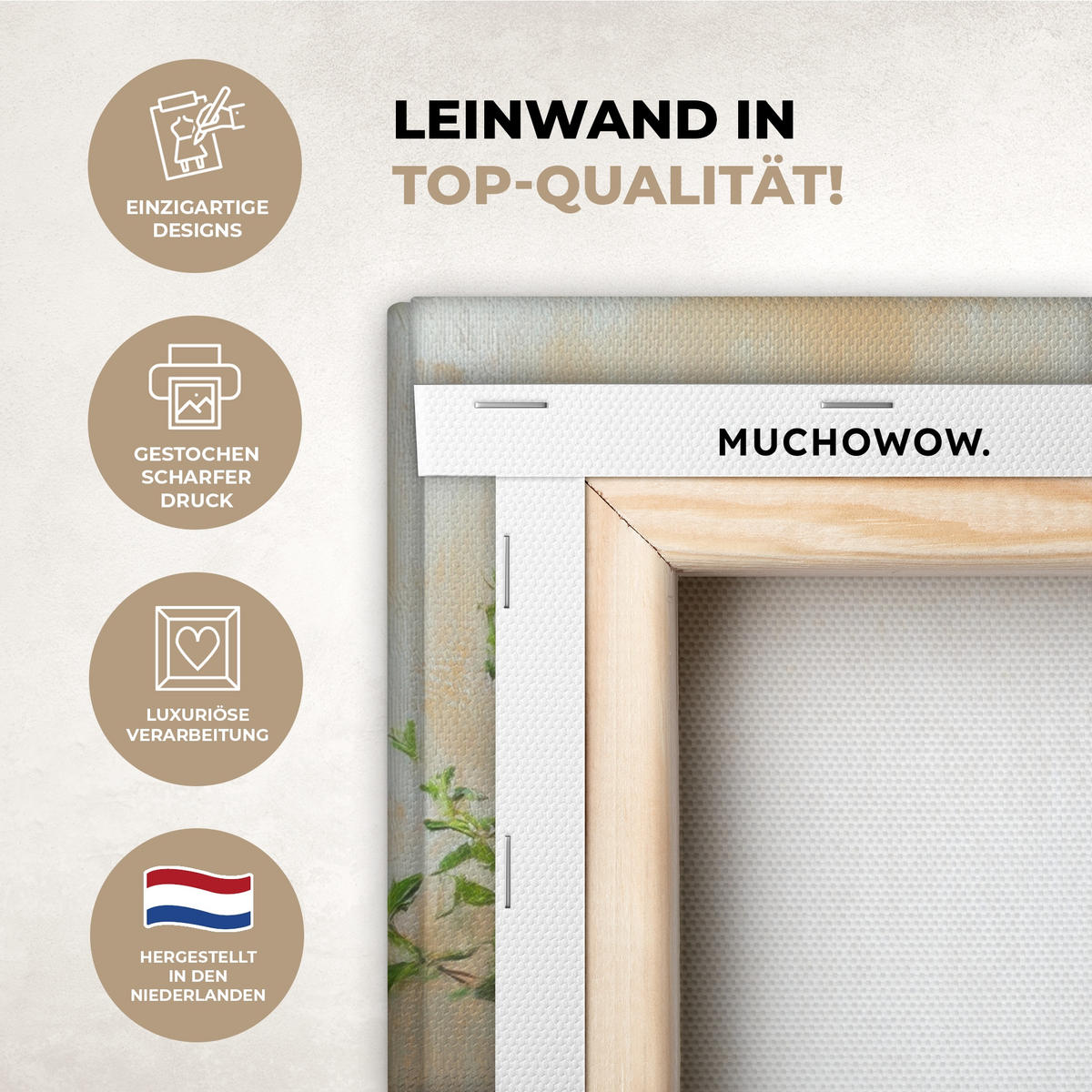 LEINWANDBILD Töpfe - Kräuter - Holz 20x20 cm - Terracotta, Textil (20/20cm) - MuchoWow