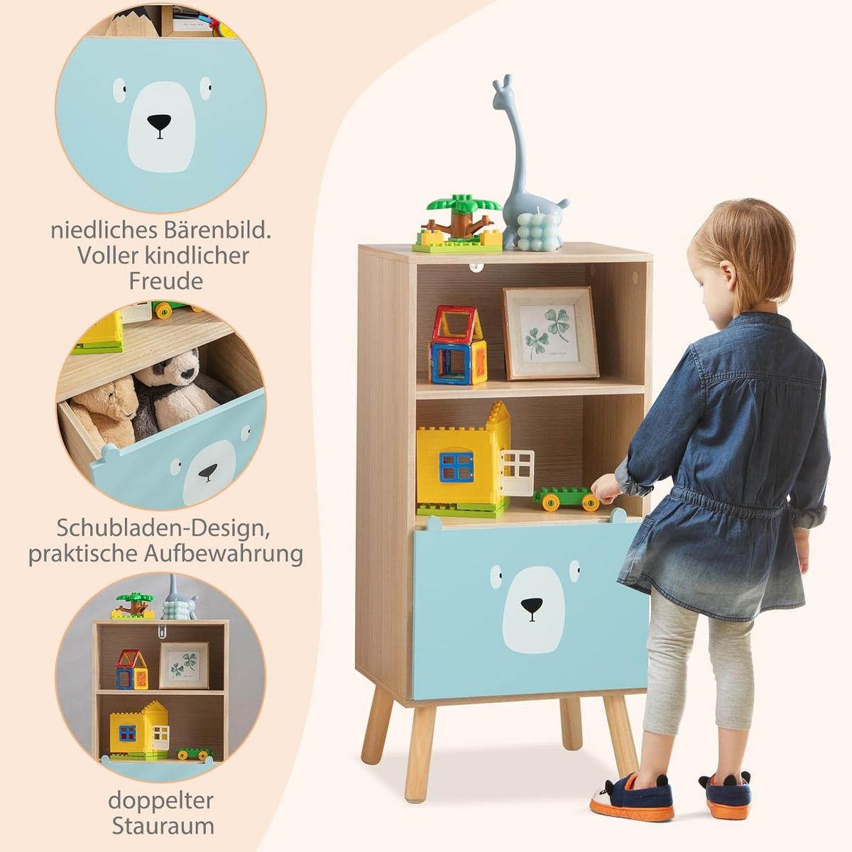 KINDERREGAL Hellblau Braun - Braun, Holz (29/86/41cm) - COSTWAY