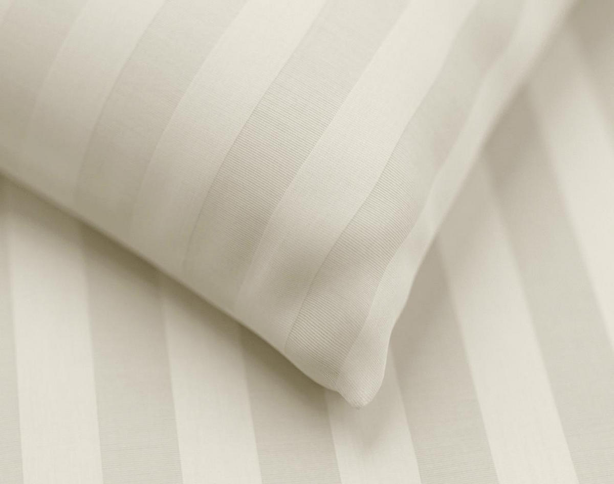 BETTWÄSCHE Damast 155x220 Beige gestreift - Baumwoll Bettbezug Made in Germany - Creme, Textil (155/220cm) - Carpe Sonno