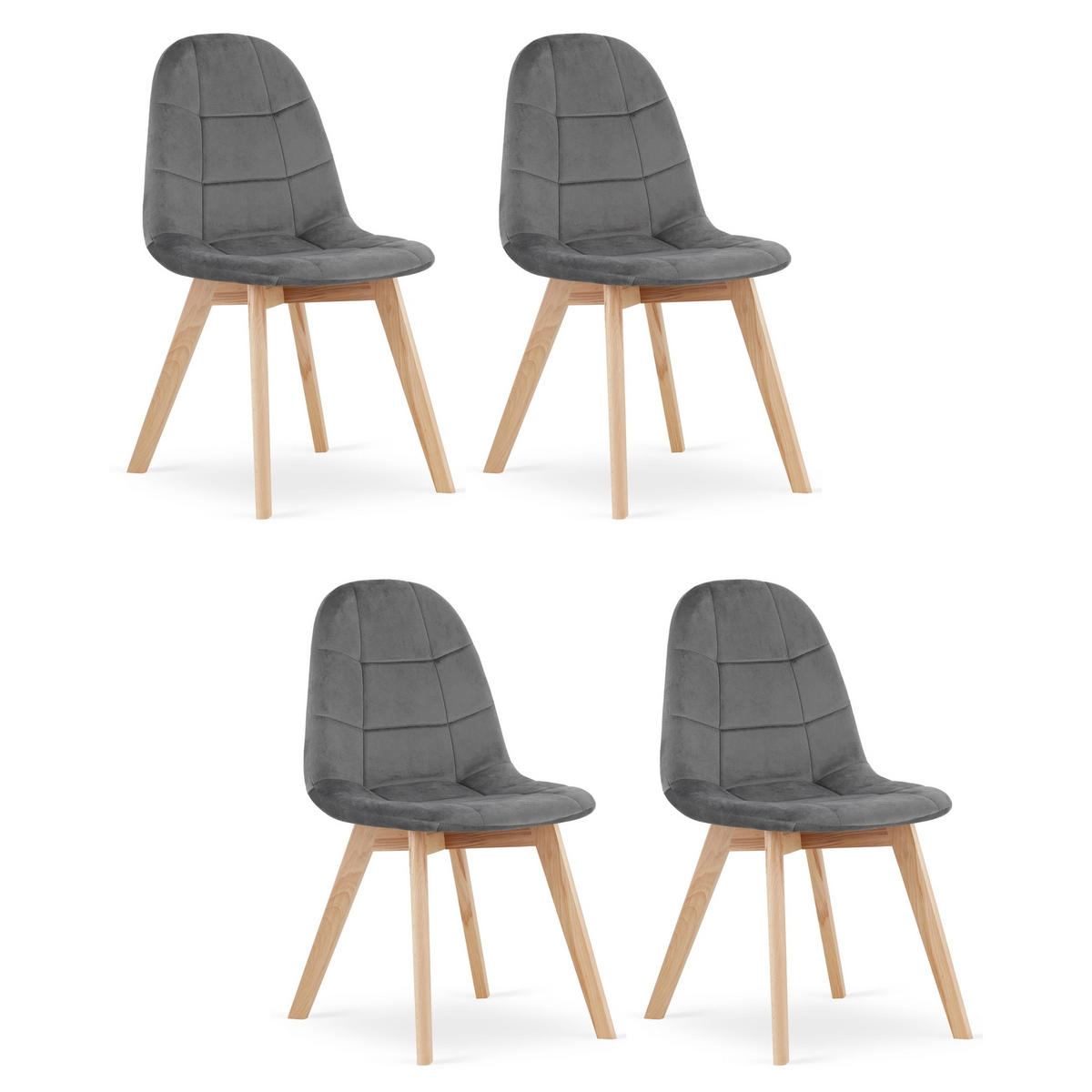 STUHL SORANO 4-er Set, Grau, mit Samtstoff gepolstert - Hellgrau, Textil/Metall (43/90/51cm) - Komodee