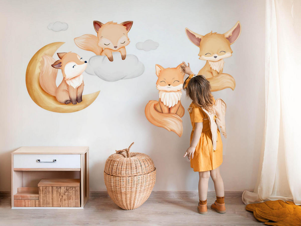 WANDAUFKLEBER 80x128cm - Aquarellfüchse - Multicolor, Kunststoff (80/128/0.1cm) - Wallfluent