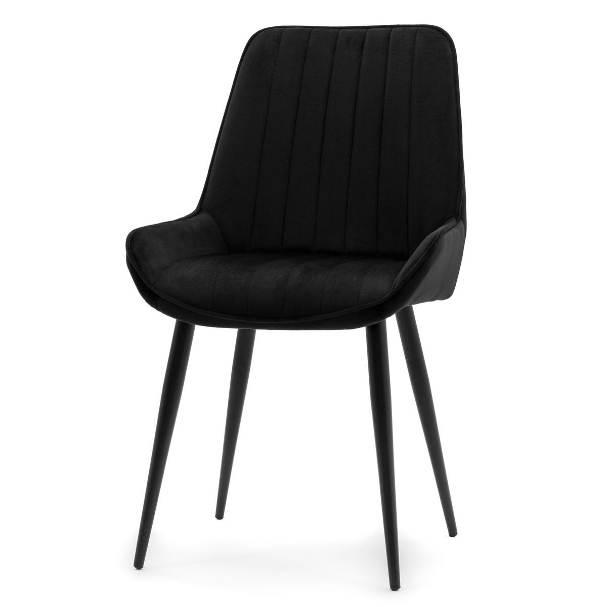 STUHL LUCA gepolstert mit Steppung - schwarz schwarze Beine - Samt Velours - Schwarz, Textil/Metall (51/88/50cm) - NEW HOME
