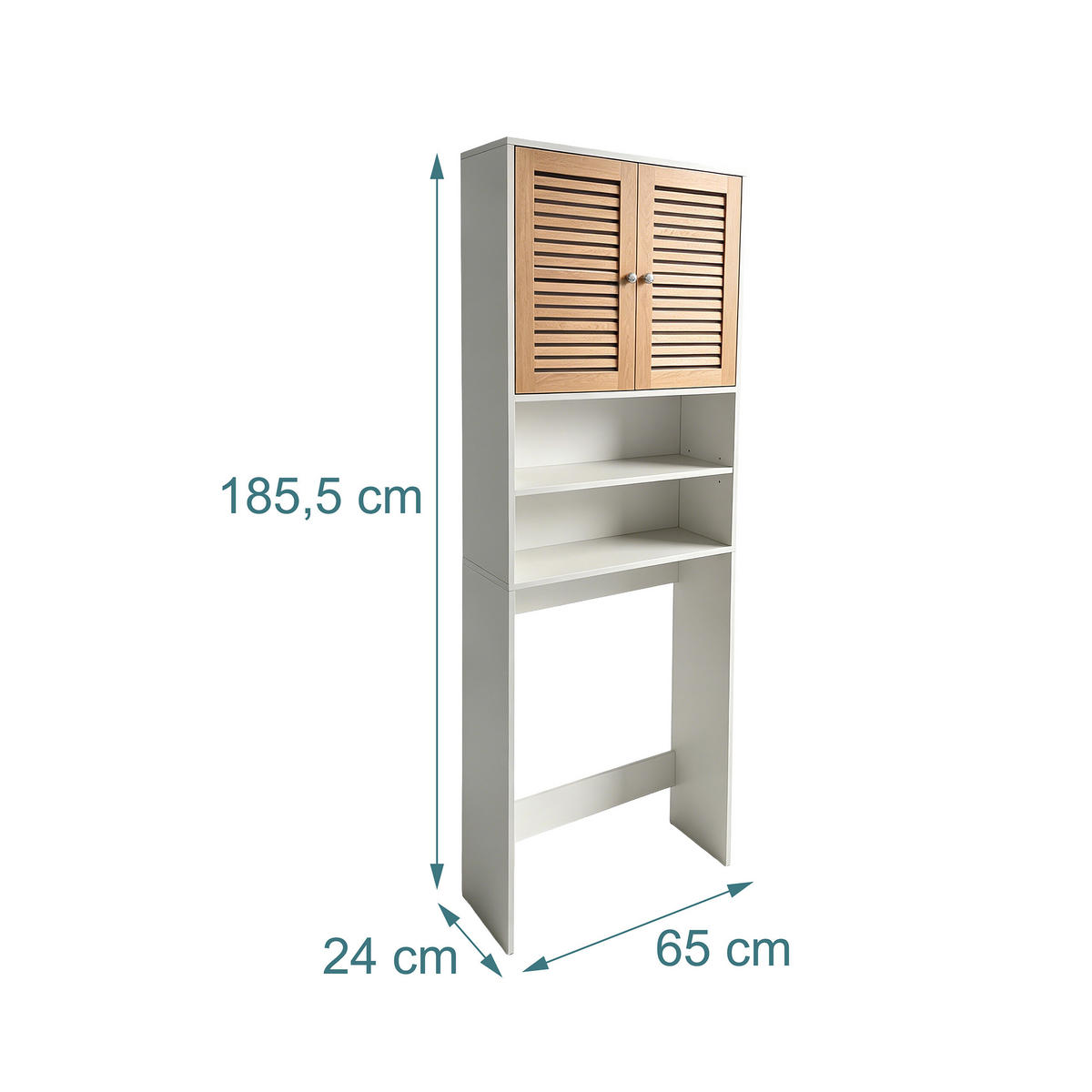WASCHMASCHINENSCHRANK Weiß Natur 2 Türen 185,5 cm - Weiß, Holzwerkstoff (65/185.5/24cm) - Relaxdays