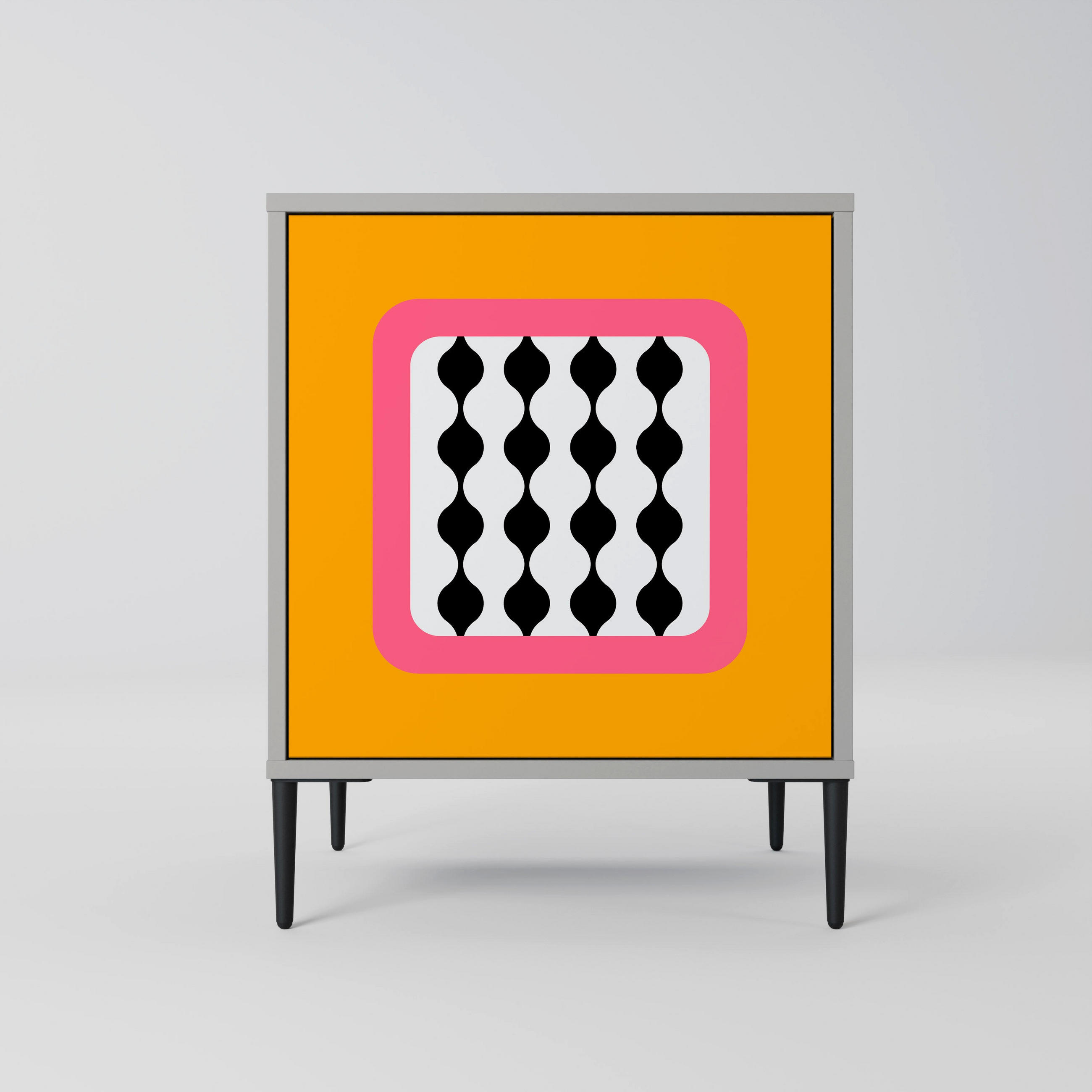 SIDEBOARD TEARS IN HEAVEN, Grau, 57,5x42x72,5 cm, Schwarze Metallfüße - Multicolor/Schwarz, Holzwerkstoff/Metall (57.5/72.5/42cm) - SpaceRebels