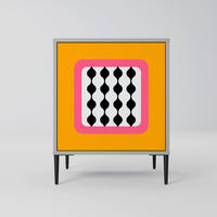SIDEBOARD TEARS IN HEAVEN, Grau, 57,5x42x72,5 cm, Schwarze Metallfüße - Multicolor/Schwarz, Holzwerkstoff/Metall (57.5/72.5/42cm) - SpaceRebels