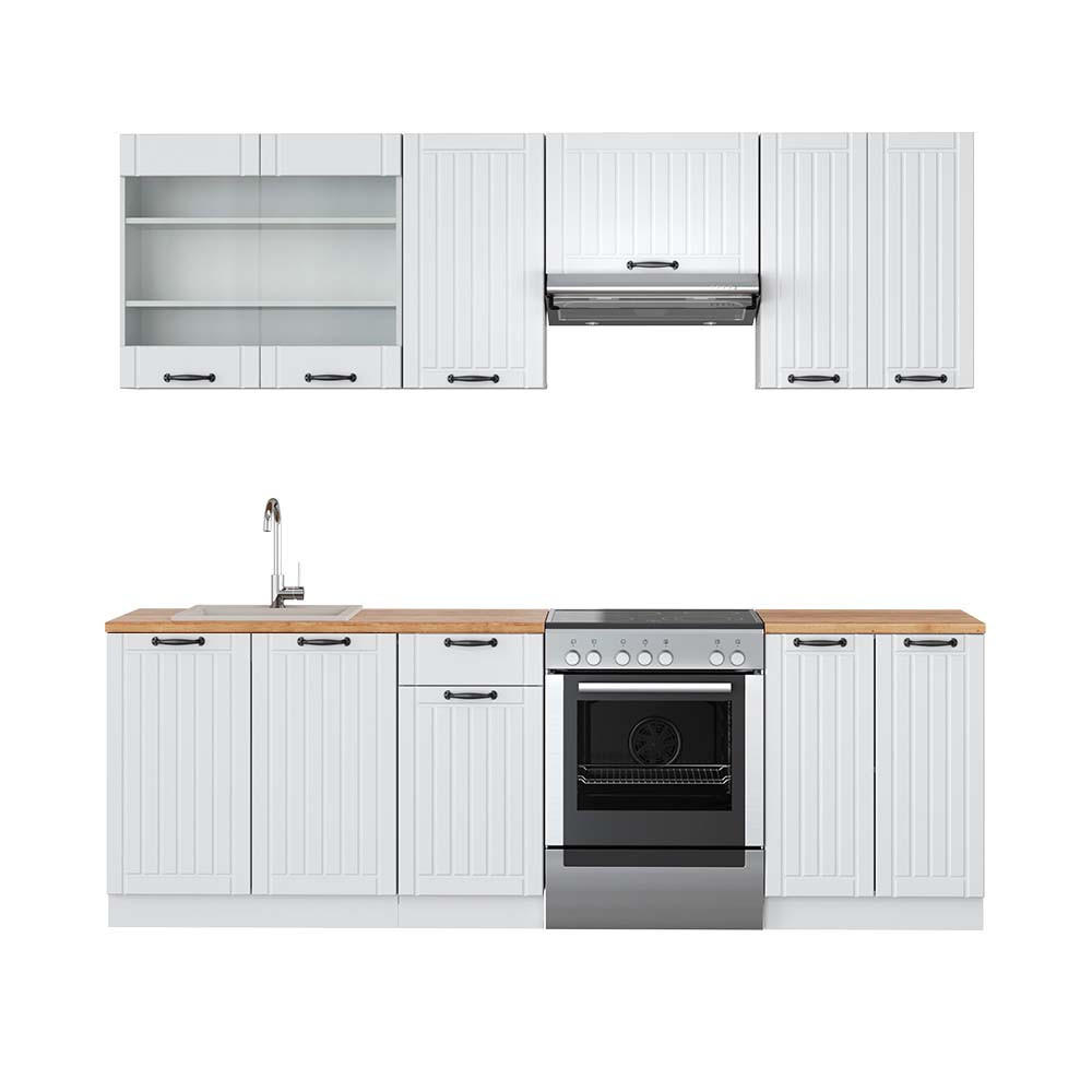 KÜCHENZEILE Fame-Line Weiß Landhaus/Weiß 240 cm, AP Eiche - Creme/Weiß, Holzwerkstoff (240/81.6/60cm) - Vicco