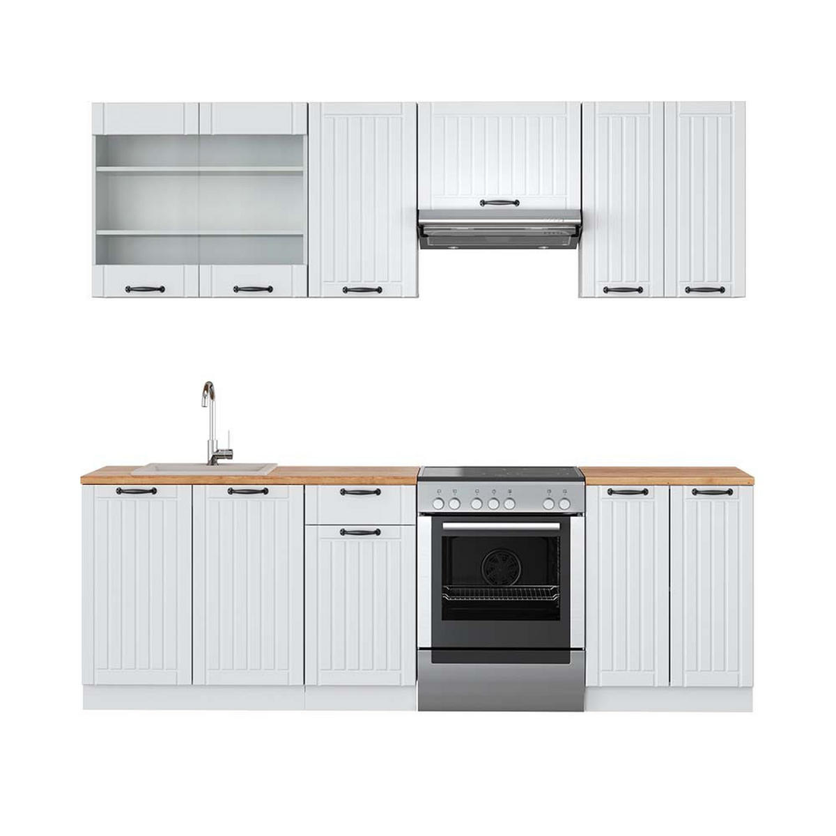 KÜCHENZEILE Fame-Line Weiß Landhaus/Weiß 240 cm, AP Eiche - Creme/Weiß, Holzwerkstoff (240/81.6/60cm) - Vicco